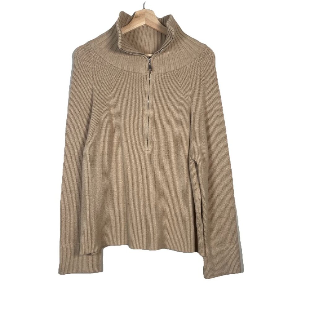 BTFBM Sweater Beige Camel Tan Mock Neck Half Zip Long Sleeve Knit Size L Neutral